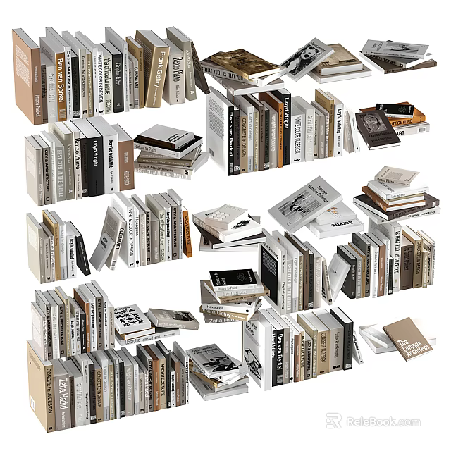 Diverse Stacked Books And Magazines With Various Genres And Cover Styles 3d model 