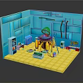 Lego Workspace Interior With Astronaut Figure Equipment Tools Green Pipes And Yellow Tile Floor