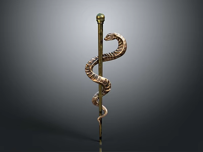 Ornate Bronze Scepter Weapon With Coiled Snake Design And Spherical Top 3d model