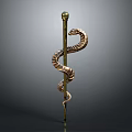 Ornate Bronze Scepter Weapon With Coiled Snake Design And Spherical Top