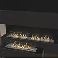 Modern Built in Fireplace Interior Design With Flames Glass And Metal In Living Room