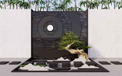 Zen Courtyard Landscape Courtyard Waterscape Pool Landscape Wall Model Tree Pohan Pine Rockery Stone 3d model