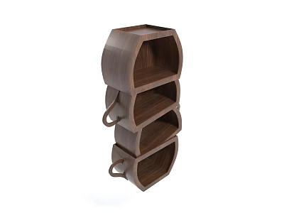 Wooden Wall Mounted Storage Shelf With Three Tiered Curved Design For Home Decor 3d model