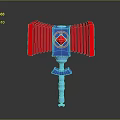 Blue and Red Weapon Design Featuring Wing Shaped Parts and Diamond Emblem 3d model