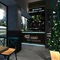 Warm Restaurant Interior With Wooden Tables Green Vines Hanging Lamps And Clay Jar
