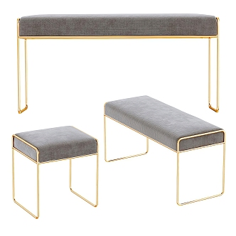 Sofa Stool Bed End Stool Fabric Bench Metal Stool 3d model