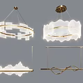 Modern Chandeliers With Circular Wave And Linear Gold Frame Soft Lighting 3d model
