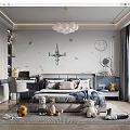 Kids Room Interior With Space Themed Wallpaper Rocket Moon Stuffed Animals And Toys