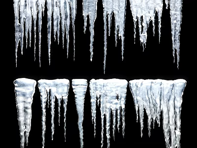 Various Shapes Of White Icicles Hanging On Black Background With Sharp Edges 3d model