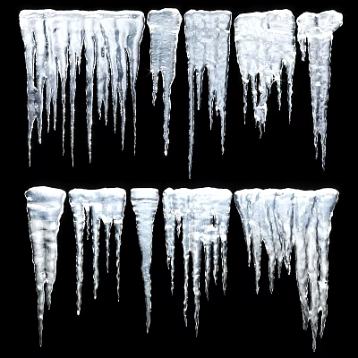 Various Shapes Of White Icicles Hanging On Black Background With Sharp Edges 3d model