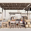Rustic Outdoor Market Stalls Featuring Wooden Canopies Vintage Carts And Pumpkin Ornaments