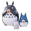 Totoro Plush Toys Big Black And Small Blue White Sizes With Triangular Patterns Holding Acorn