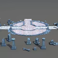 Circular Stone Ground Design With Surrounding Stone Pillars And Scattered Blocks