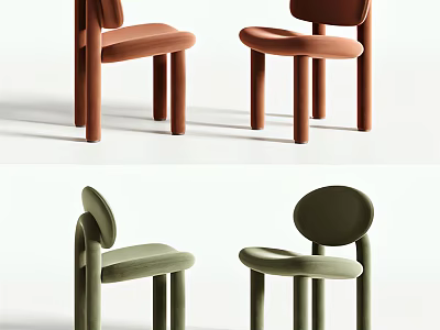 Modern Minimalist Orange And Green Accent Chairs With Velvet Upholstered Seats And Wooden Legs 3d model