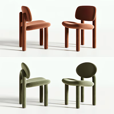 Modern Minimalist Orange And Green Accent Chairs With Velvet Upholstered Seats And Wooden Legs 3d model