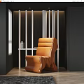 Modern Living Room Interior Design With Orange Single Sofa White Vertical Partition And Window