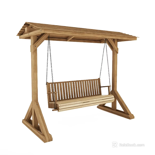 Outdoor Solid Wood Swing Chair With Canopy Frame For Garden Patio Relaxation 3d model 