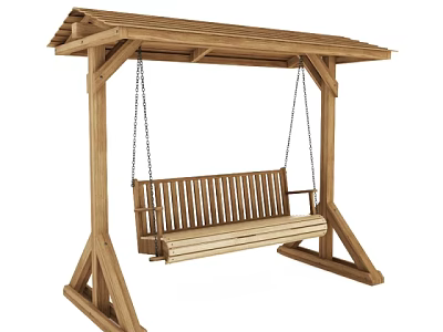 Outdoor Solid Wood Swing Chair With Canopy Frame For Garden Patio Relaxation 3d model