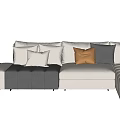 Modern Sectional Sofa With Beige Gray Upholstery And White Brown Throw Pillows 3d model