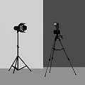 Photography Light And Camera Tripod Setup With Light Dark Background Wall 3d model