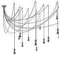Stylish Modern Pendant Light Fixture With Hanging Black Wires And Multiple Bulbs