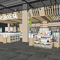 Modern Supermarket Department Store With Cashier Counter Shelves Products Wooden Decor And Tile Flooring