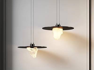 Stylish Modern Pendant Lights With Black Circular Canopy And Stone Light Body On White Wall 3d model