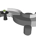 Modern Curved Sectional Sofa With Gray White Upholstery Small Table And Stools 3d model