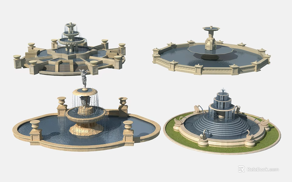 Decorative Garden Fountains Multi Tiered Circular Stone Water Features For Outdoor Landscape Design 3d model 