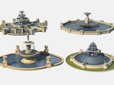 Decorative Garden Fountains Multi Tiered Circular Stone Water Features For Outdoor Landscape Design 3d model