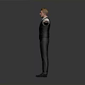 Man In Black Vest White Shirt Blue Tie With Arms Outstretched On Gray Background
