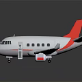 Passenger Plane 3D Model With White Body Red Tail Open Door And Boarding Stairs