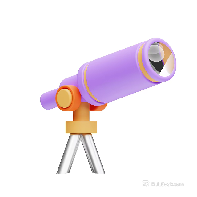 Decorative Ornament Set Purple Telescope with Orange Accents and Tripod Stand for Home Decor 3d model 