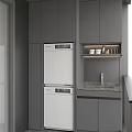 Home Balcony With Dark Gray Cabinets White Dishwashers Marble Countertop And Natural View
