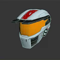 White Helmet With Red Stripe Orange Visor Black Components And Circular Buttons