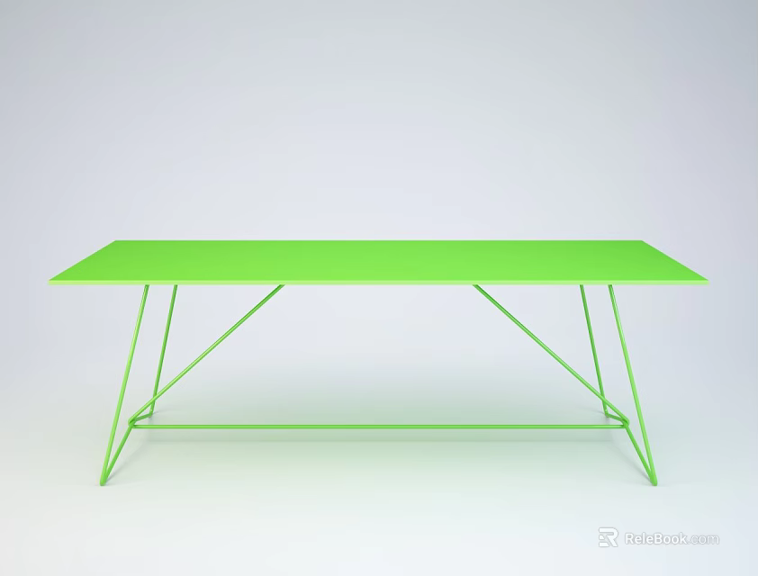 Modern Bright Green Rectangular Dining Table With Sleek Metal Legs Design 3d model