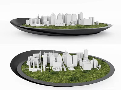 Sand Table Model of Urban Buildings with Green Grass and Miniature Landscape 3d model