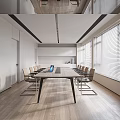 Modern Conference Room With Long Table Chairs Large Windows Blinds And Wooden Flooring