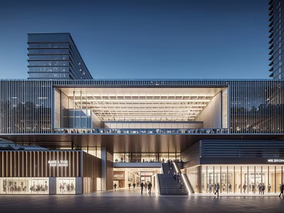 Modern Sales Office Building With Glass Curtain Wall And Entrance Lighting Design 3d model