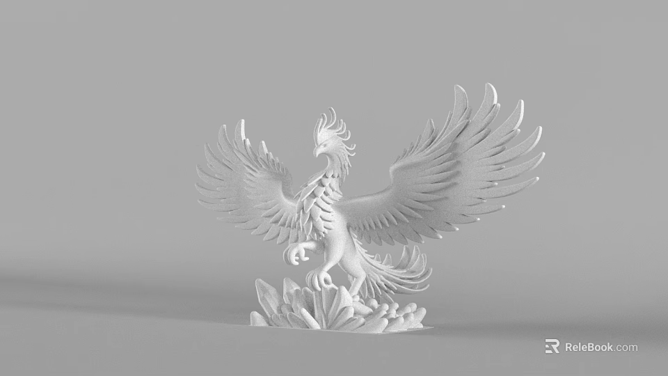 Garden Landscape Phoenix Sculpture With Spread Wings And Leaf Base Design 3d model
