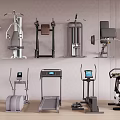 Various Home Gym Fitness Equipment Display With Treadmills Weight Benches Exercise Bikes And Strength Trainers