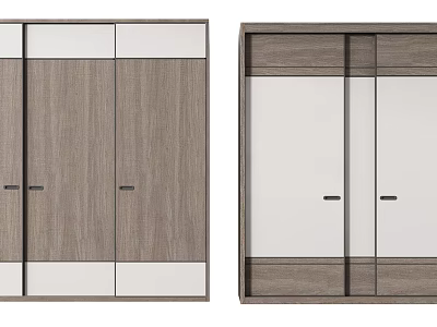 Modern Wooden Wardrobe Design With Sliding Mirrored Doors And Cabinet Details 3d model