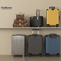 Assorted Colored Suitcases and Bags Displayed on Shelves with Hard Shell and Trolley Wheels