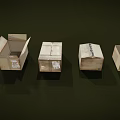 Cardboard Boxes Arranged with Open and Closed Lids and Shipping Labels