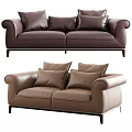 Modern Brown Leather Two Seater Sofa With Armrests And Cushions 3d model