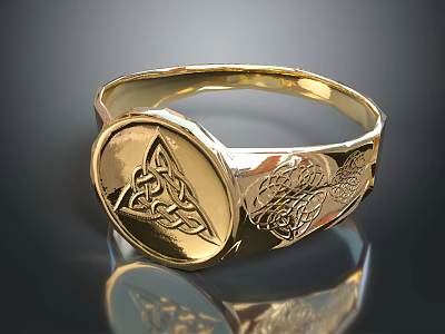Exquisite Gold Ring With Intricate Celtic Knot Design And Engraved Floral Patterns 3d model