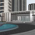 Modern High Rise Residential Buildings With Entrance Canopy And Landscaped Access Road