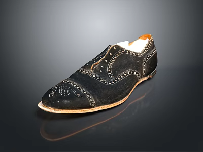 Black Leather Brogue Dress Shoes With Intricate Perforated Design And Light Colored Sole 3d model