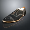 Black Leather Brogue Dress Shoes With Intricate Perforated Design And Light Colored Sole