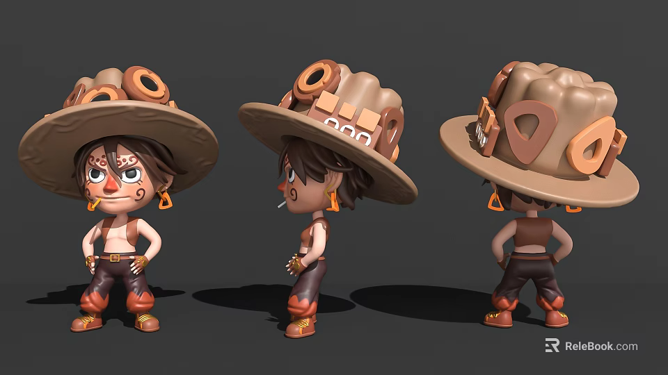 Cute Cartoon Character Decorative Figurine Set With Big Hat And Three Angles Design 3d model 